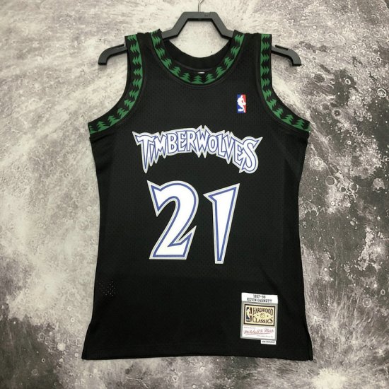 NBA 21 Kevin Garnett Timberwolves 1997-98 Maillot Retro noir imprimé